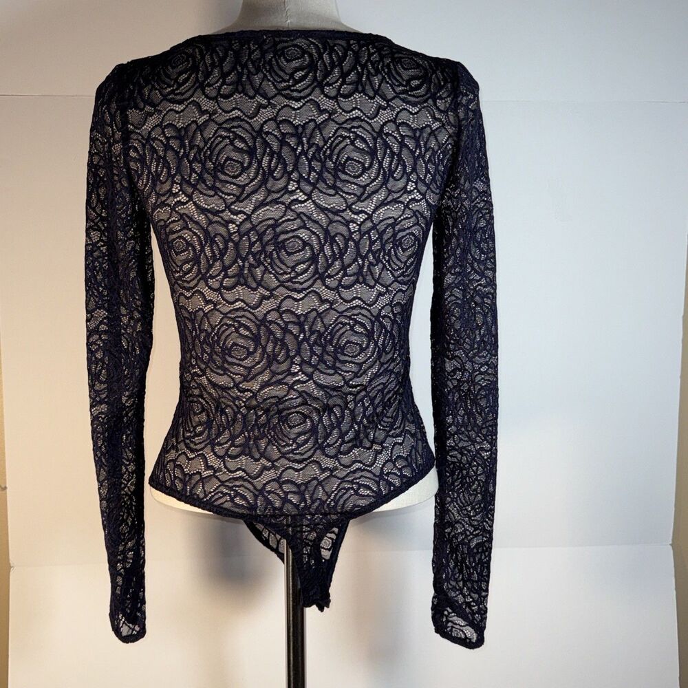 Intimately Free People Women Small Bodysuit In My Head Navy Blue Lace Low Cut - Picture 3 of 7